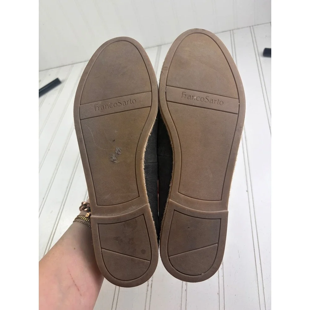 Franco Sarto Vintage Y2K Black Leather Espadrille Flats Women's Size 9.5